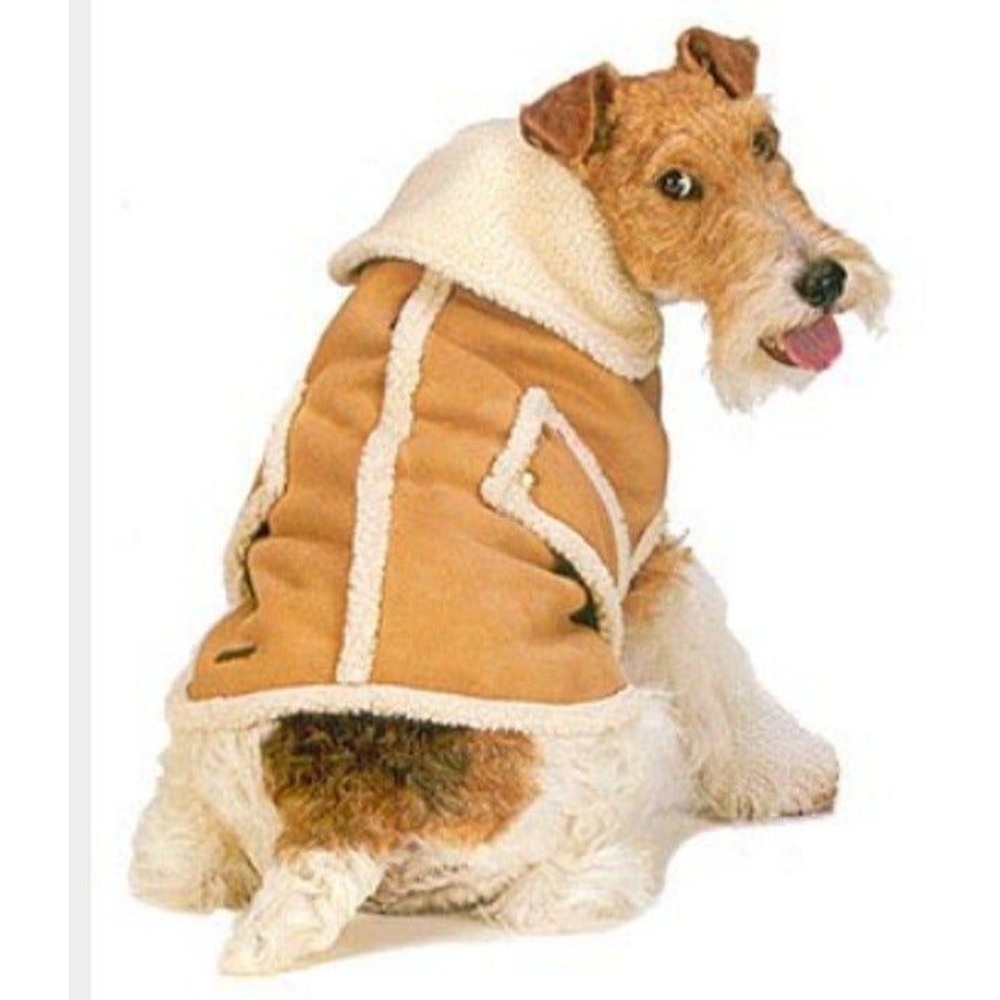 Fashion Pet Tan Faux Suede Shearling Dog Sweater Coat Jacket XS